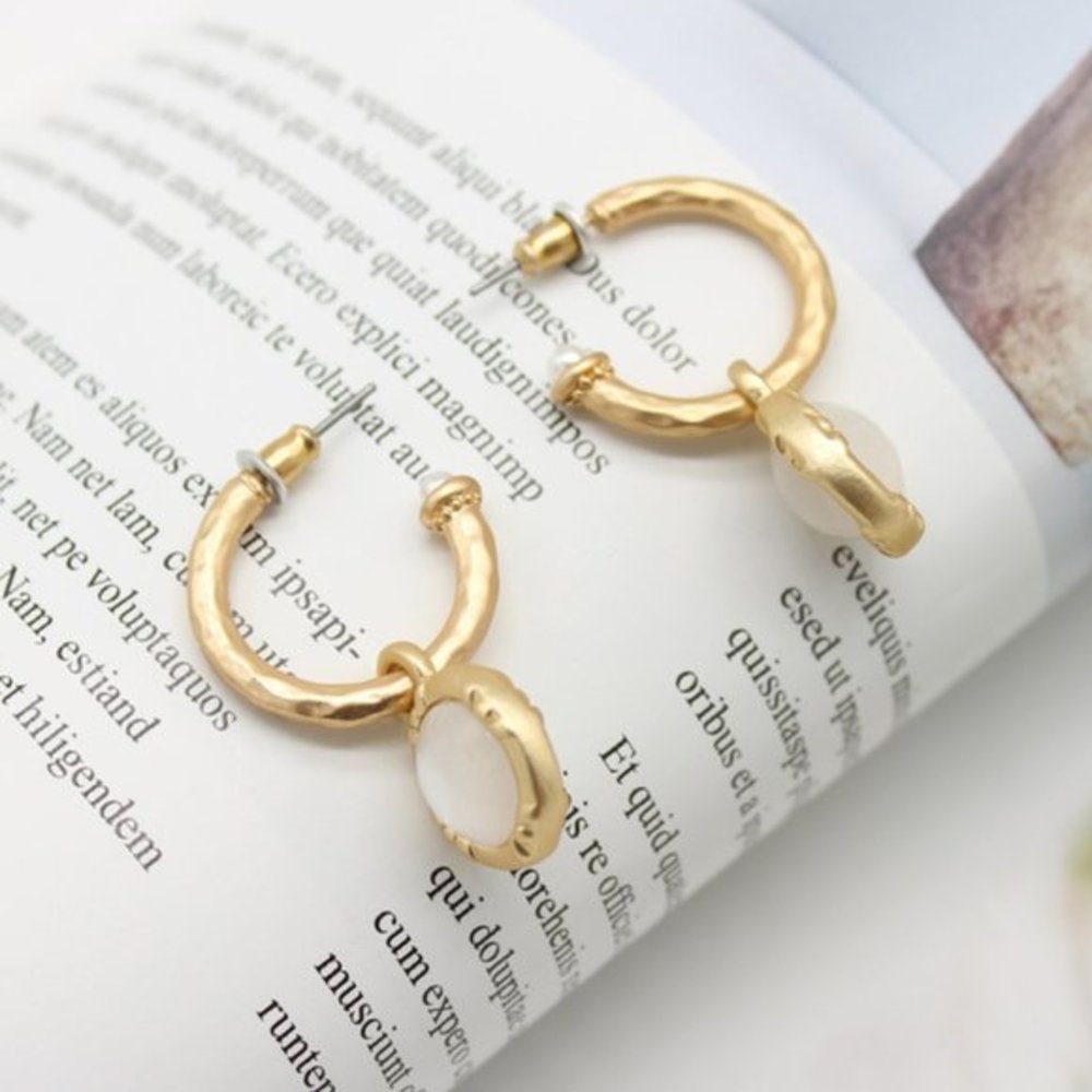 Anthropologie Golden Opal Hoop Earrings